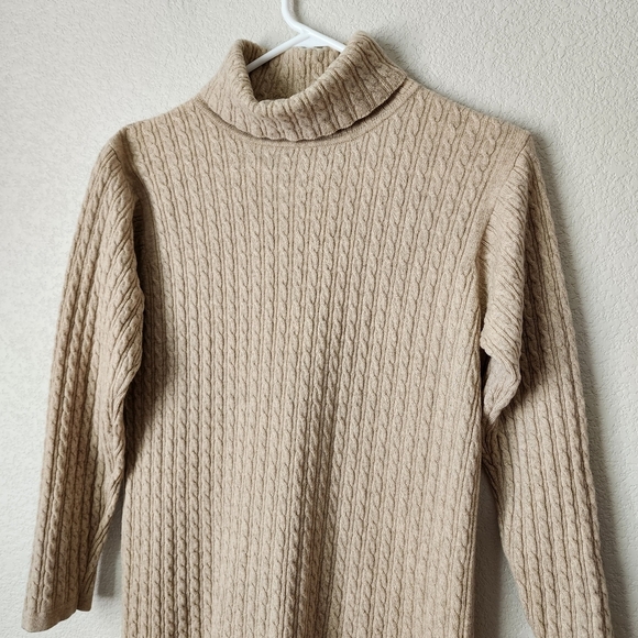 LOCHMERE cable knit cashmere turtleneck sweater in‎ oat size M - Picture 8 of 11